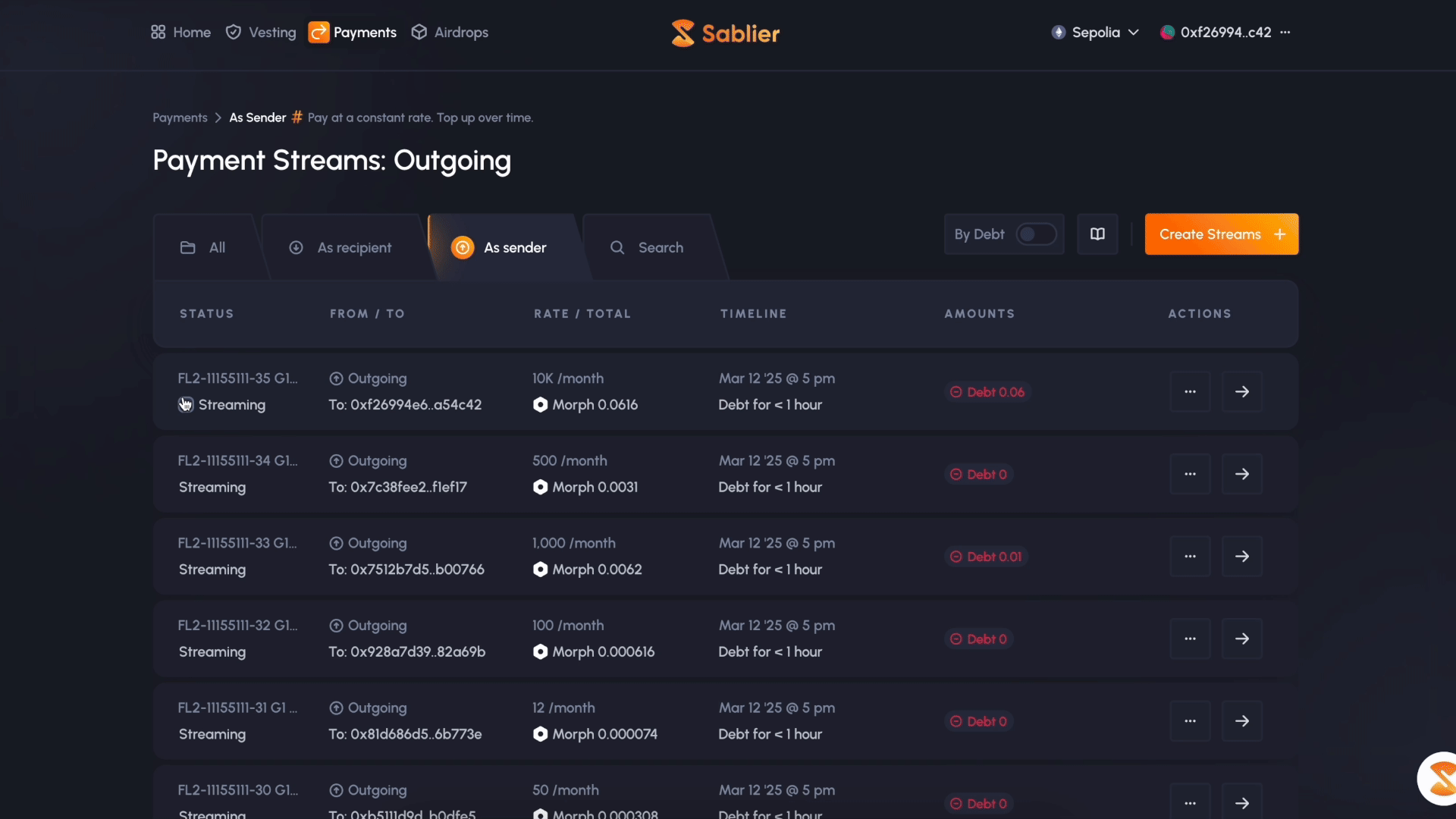 Top up multiple streams